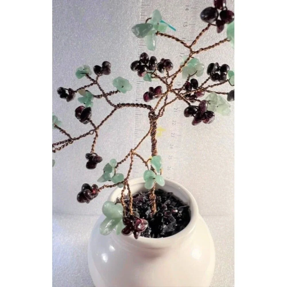 Beautiful Genuine Garnet & Green Aventurine Gemstone Tree